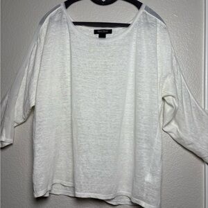 WHBM White Linen 3/4 Sleeve with Sheer Stripe. Subtle Shimmer Throughout. Size M